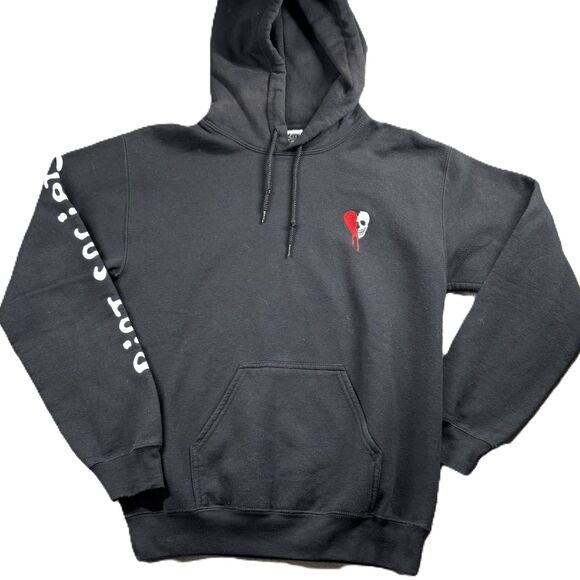 Riot Society Black Hoodie Arm Graphic Skull Heart USA Made Grunge Small E110 - Picture 1 of 8